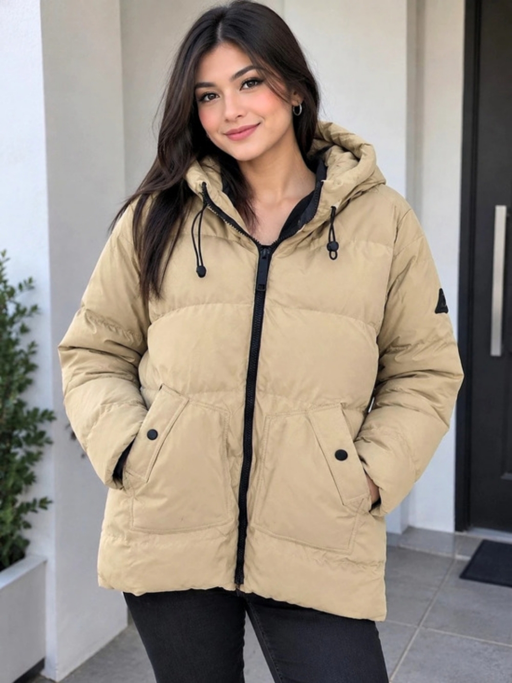 Point Zero Tan Hooded Puffer Winter Jacket — Size L — C$75